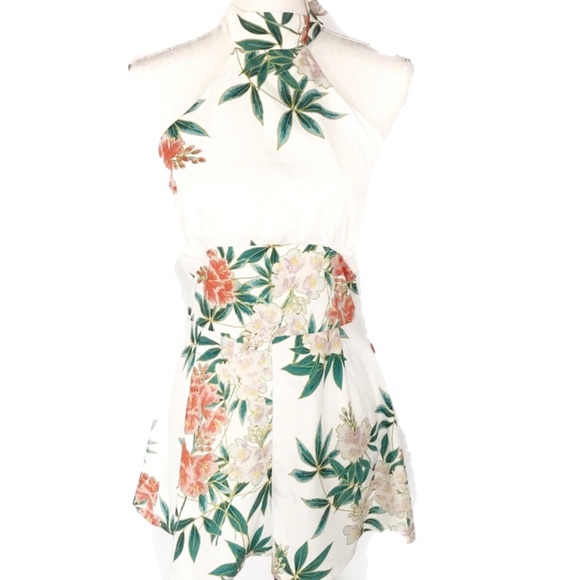 Luxxel Pants - Luxxel cream and floral halter style shorts romper